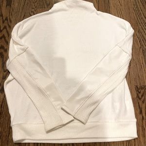 Express Dolman Sleeve Mock Neck Soft Sweater w/ Vegan Leather Detail.